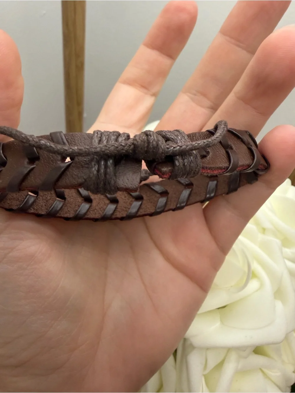 Brown Braided Leather Men's Bracelet